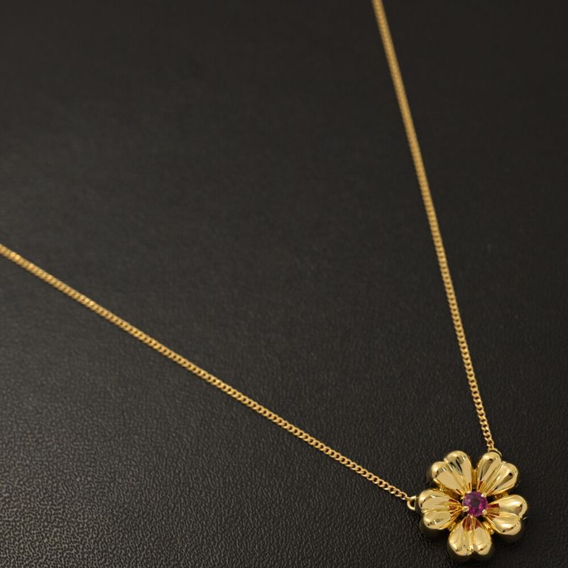 Tiffany ＆ Co Tiffany & Co Flower Motif Ruby Necklace ･pendant 18k Yellow Gold