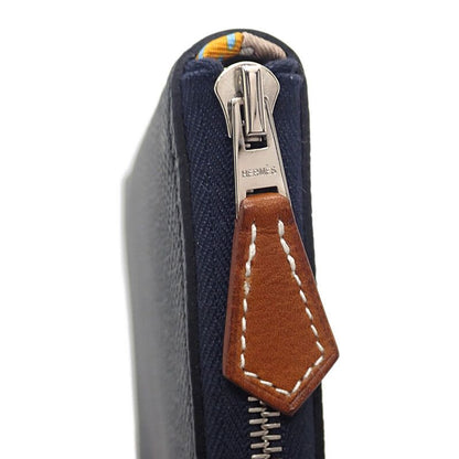 Hermes Azap Silk-in Long Wallet Vaux Epson Silk Navy Blue Indigo Barenia