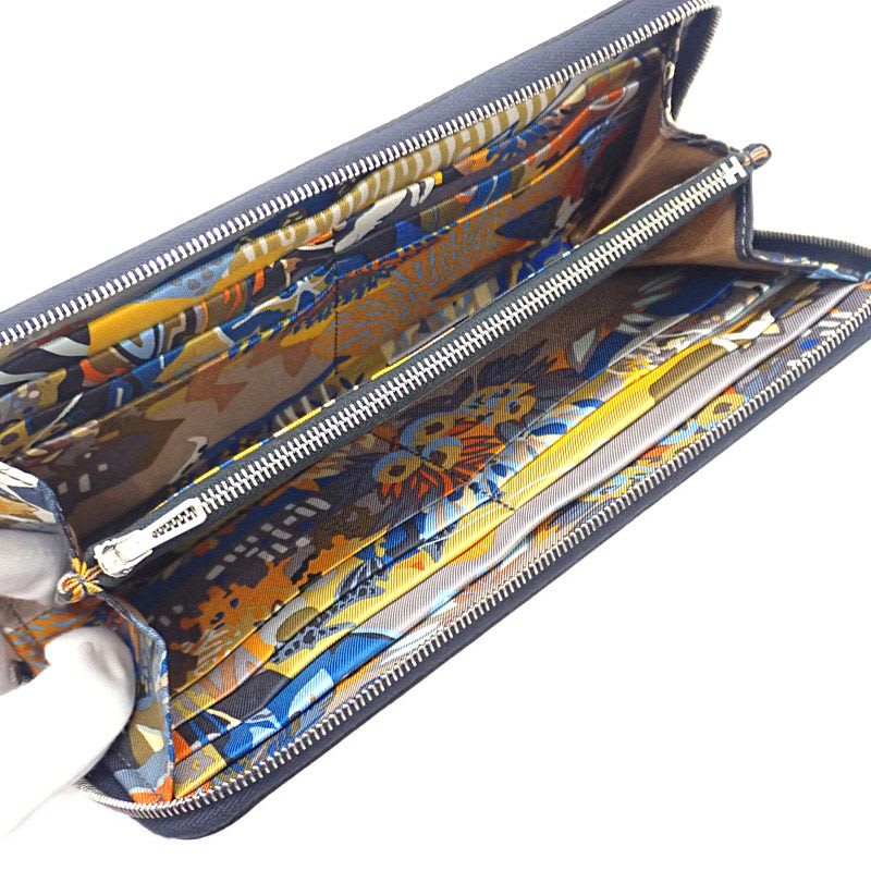 Hermes Azap Silk-in Long Wallet Vaux Epson Silk Navy Blue Indigo Barenia
