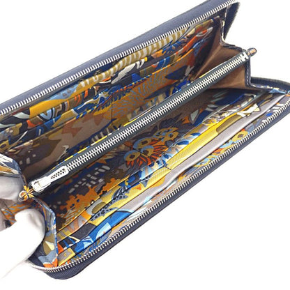 Hermes Azap Silk-in Long Wallet Vaux Epson Silk Navy Blue Indigo Barenia