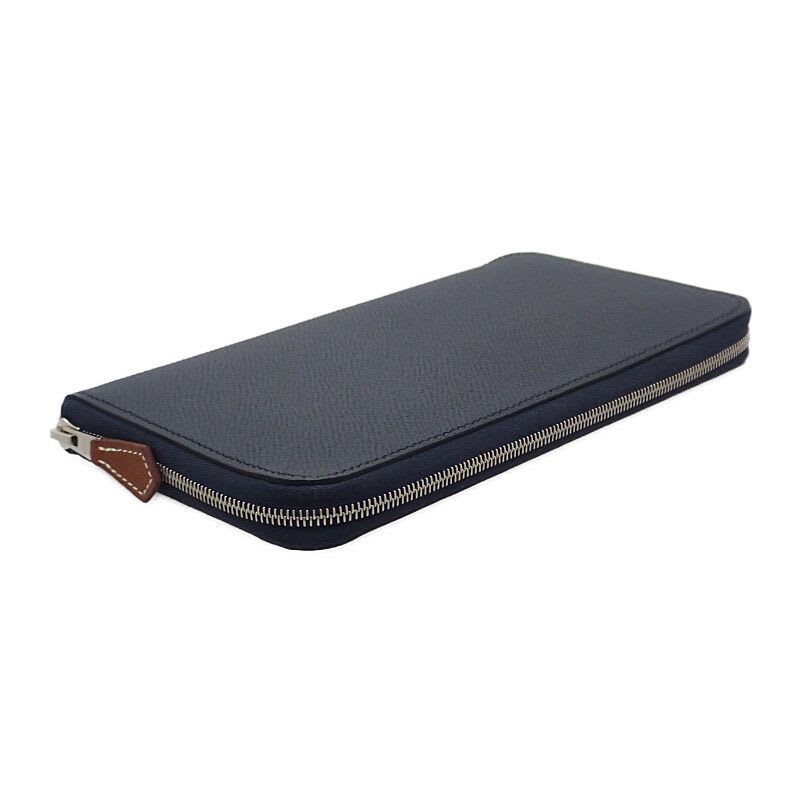 Hermes Azap Silk-in Long Wallet Vaux Epson Silk Navy Blue Indigo Barenia