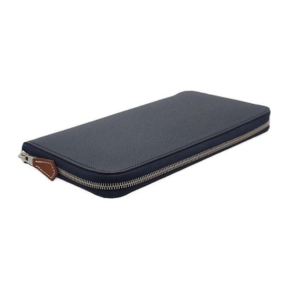 Hermes Azap Silk-in Long Wallet Vaux Epson Silk Navy Blue Indigo Barenia