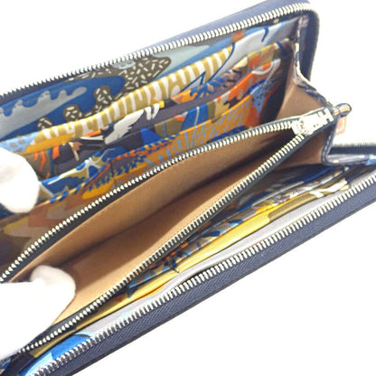 Hermes Azap Silk-in Long Wallet Vaux Epson Silk Navy Blue Indigo Barenia
