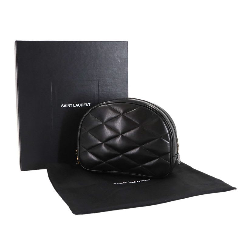 Saint Laurent Quilted Pouch Leather Black Gold Hardware