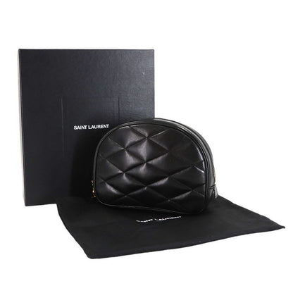 Saint Laurent Quilted Pouch Leather Black Gold Hardware