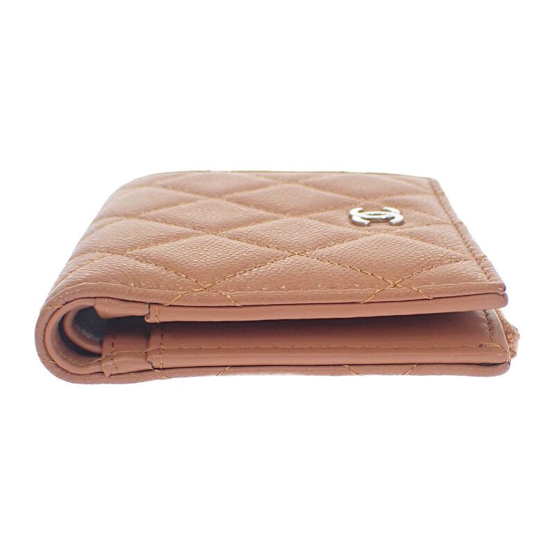 Chanel Chanel Classic Small Wallet Ap3388 Coin Case Grained Calfskin Camel Silver