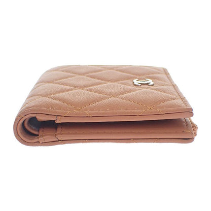 Chanel Chanel Classic Small Wallet Ap3388 Coin Case Grained Calfskin Camel Silver