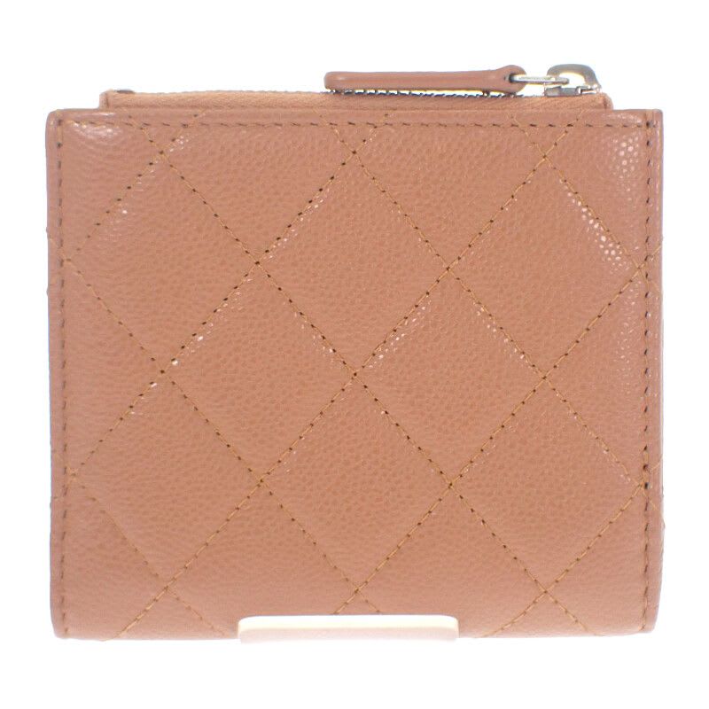 Chanel Chanel Classic Small Wallet Ap3388 Coin Case Grained Calfskin Camel Silver
