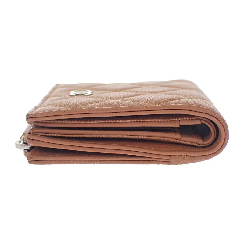 Chanel Chanel Classic Small Wallet Ap3388 Coin Case Grained Calfskin Camel Silver