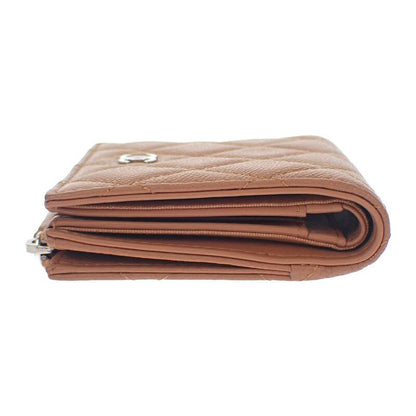 Chanel Chanel Classic Small Wallet Ap3388 Coin Case Grained Calfskin Camel Silver