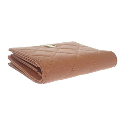 Chanel Chanel Classic Small Wallet Ap3388 Coin Case Grained Calfskin Camel Silver