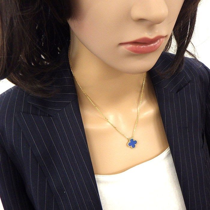 Van Cleef & Arpels Necklace Vintage Alhambra Vcarp9 Sy00 Blue Agate 18K Yellow