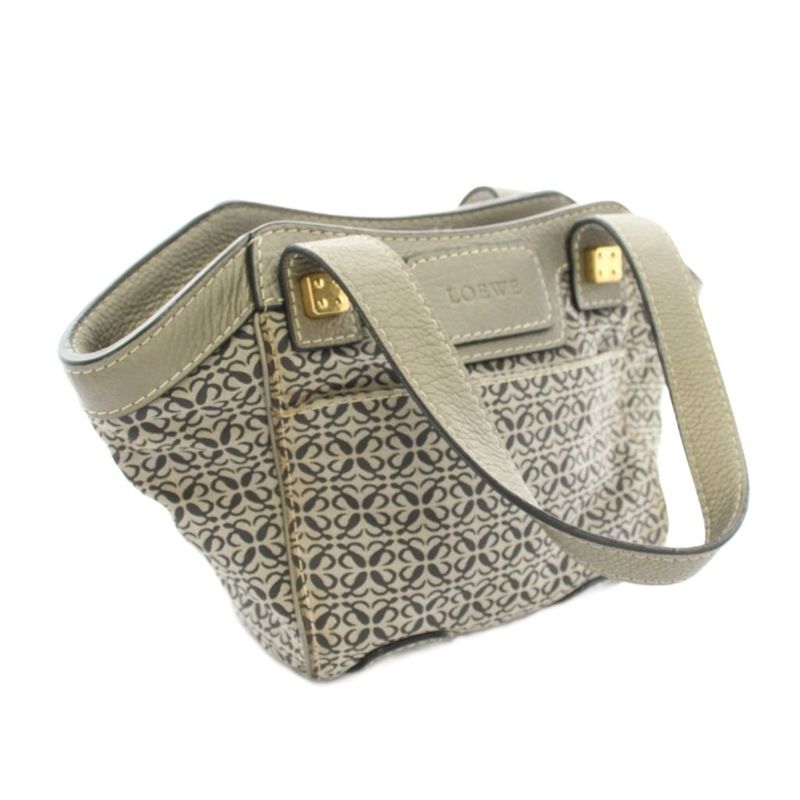 Loewe New Road Line Repeat Anagram Handbag Canvas Leather with Bag Gray Yt - OH