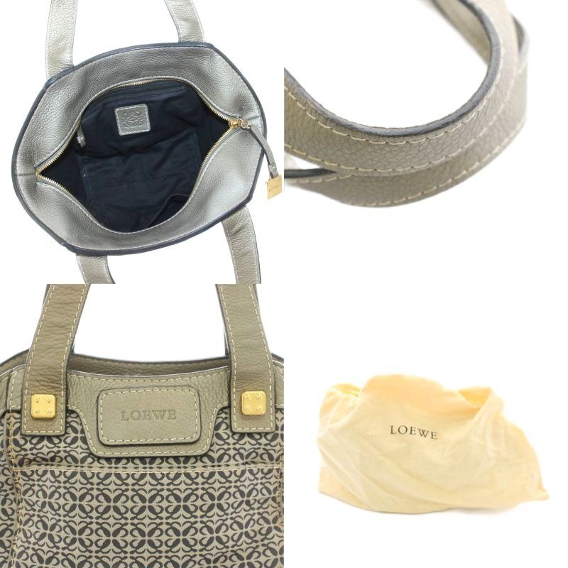 Loewe New Road Line Repeat Anagram Handbag Canvas Leather with Bag Gray Yt - OH