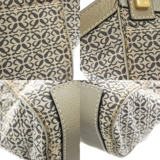 Loewe New Road Line Repeat Anagram Handbag Canvas Leather with Bag Gray Yt - OH