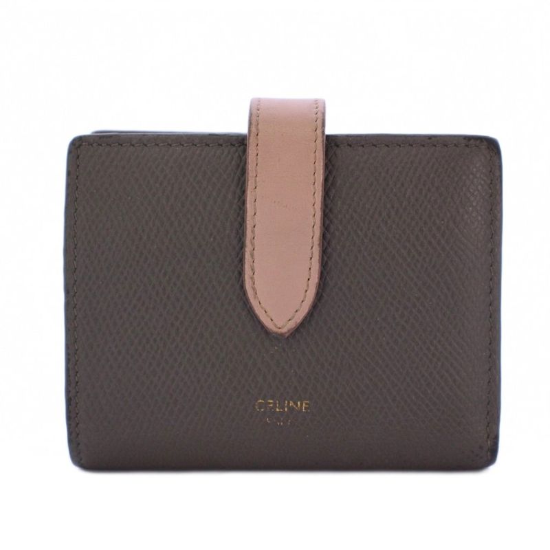 Celine Medium Strap Wallet Bifold Wallet Leather Gray KH - OH