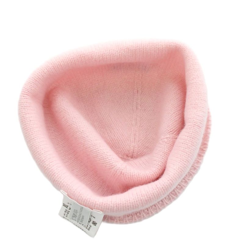 Hermes Adada Knit Hat Knit Cap Beanie Hat Logo Embroidery Cashmere Pink An2 - OH