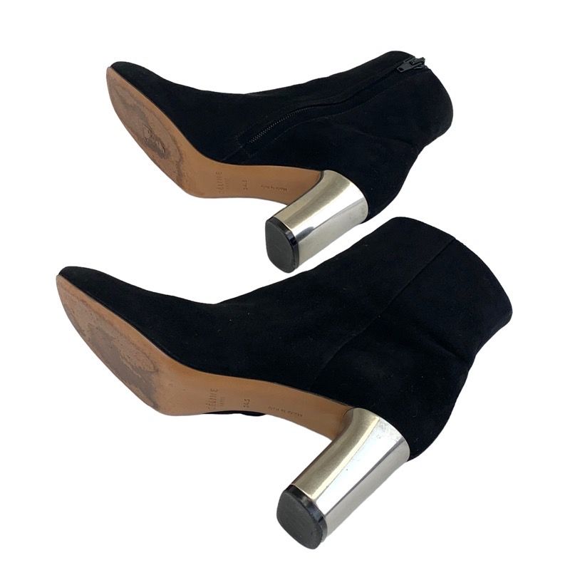 Celine Boots Short Boots Shoes Suede Black Silver Bang Metal Heel