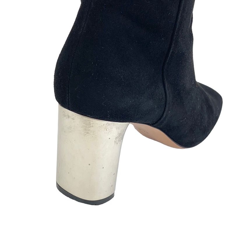 Celine Boots Short Boots Shoes Suede Black Silver Bang Metal Heel