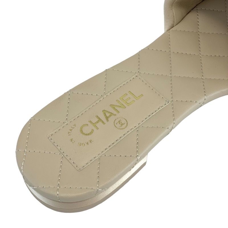 Chanel Sandals Shoes Satin Beige Unused Flat Sandals Mules Here Mark
