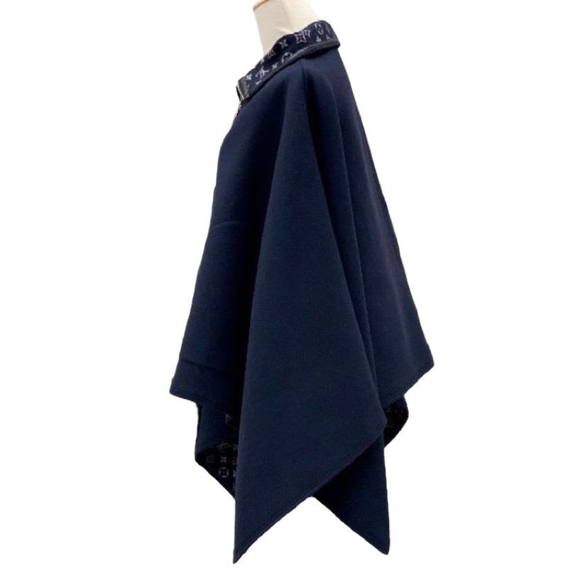 Louis Vuitton Monogram Cape Coat Poncho Outerwear Reversible Wool Navy