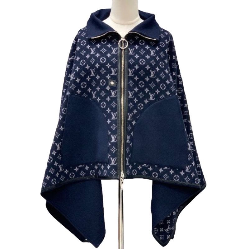 Louis Vuitton Monogram Cape Coat Poncho Outerwear Reversible Wool Navy