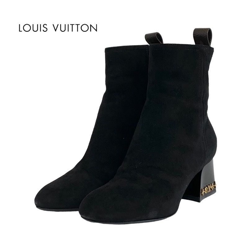 Louis Vuitton Boots Short Boots Shoes Suede Black Ankle Boots Monogram Studs