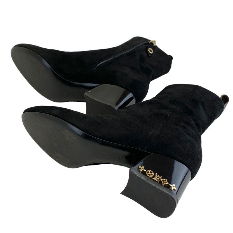 Louis Vuitton Boots Short Boots Shoes Suede Black Ankle Boots Monogram Studs
