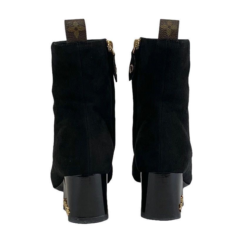 Louis Vuitton Boots Short Boots Shoes Suede Black Ankle Boots Monogram Studs