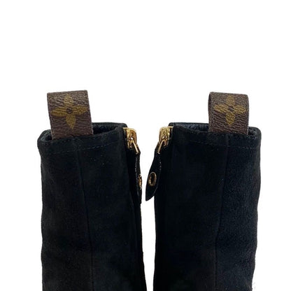 Louis Vuitton Boots Short Boots Shoes Suede Black Ankle Boots Monogram Studs