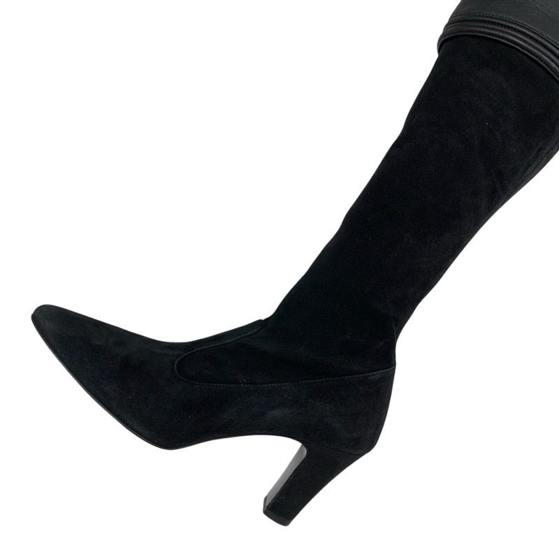 Chanel Boots Long Boots Shoes Leather Suede Black Thigh High Boots Knee High