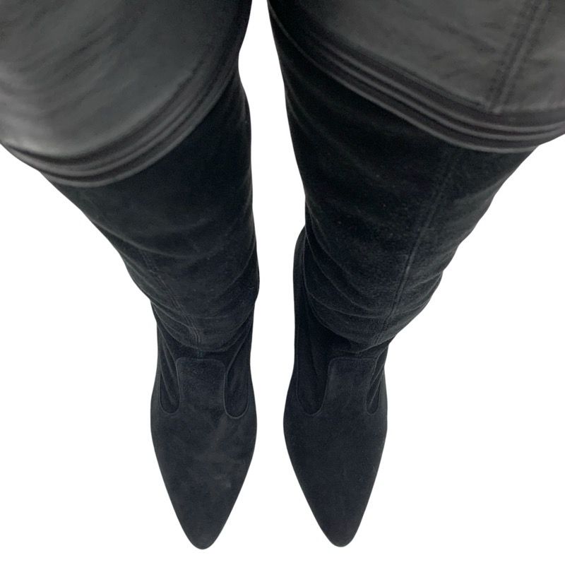 Chanel Boots Long Boots Shoes Leather Suede Black Thigh High Boots Knee High