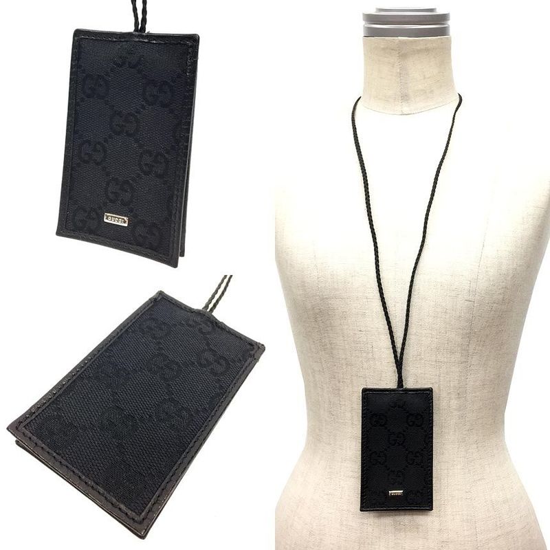 Sale Gucci GG Canvas Clochette Necklace Key Ring Key Holder Charm Black