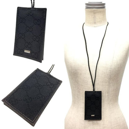 Sale Gucci GG Canvas Clochette Necklace Key Ring Key Holder Charm Black