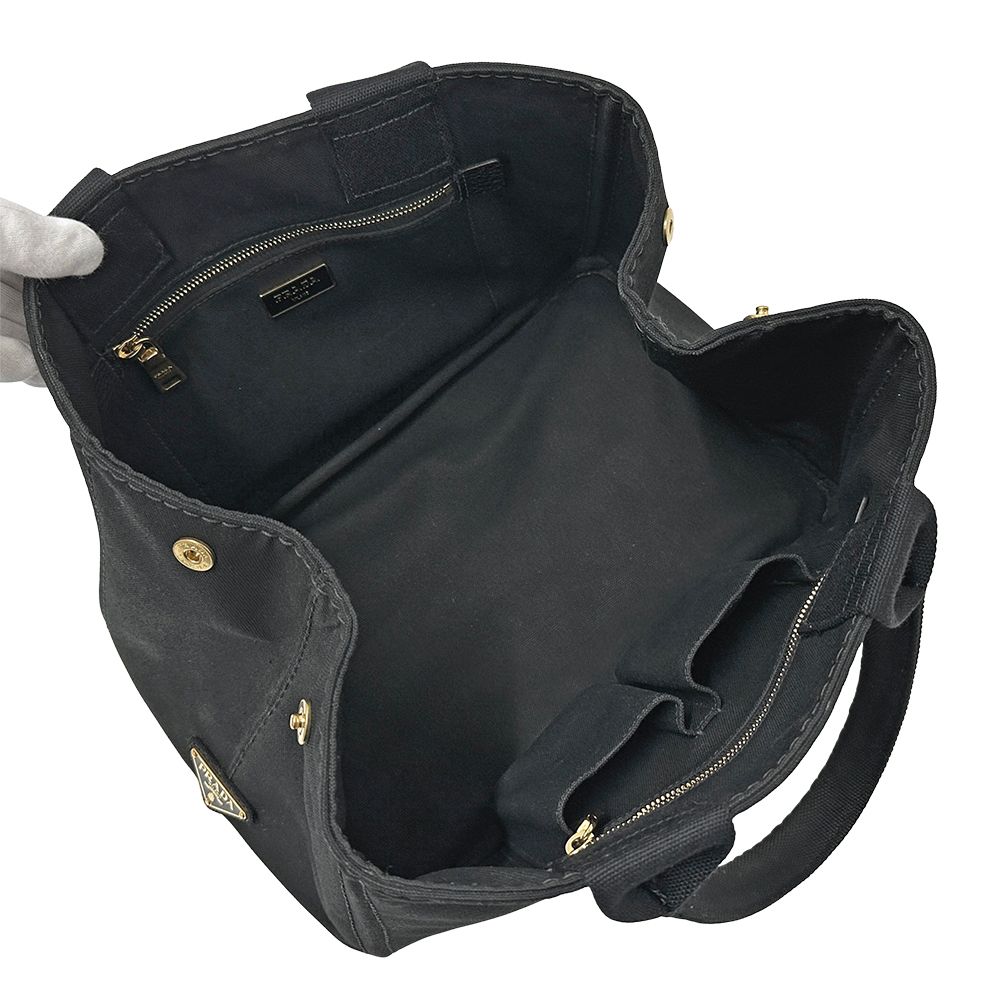 Prada Bag Ladies Brand Tote Bag Handbag Canapa Canvas Black Bn1877 Black Large