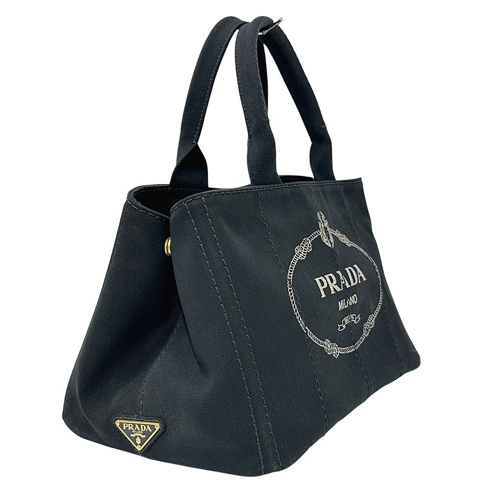 Prada Bag Ladies Brand Tote Bag Handbag Canapa Canvas Black Bn1877 Black Large