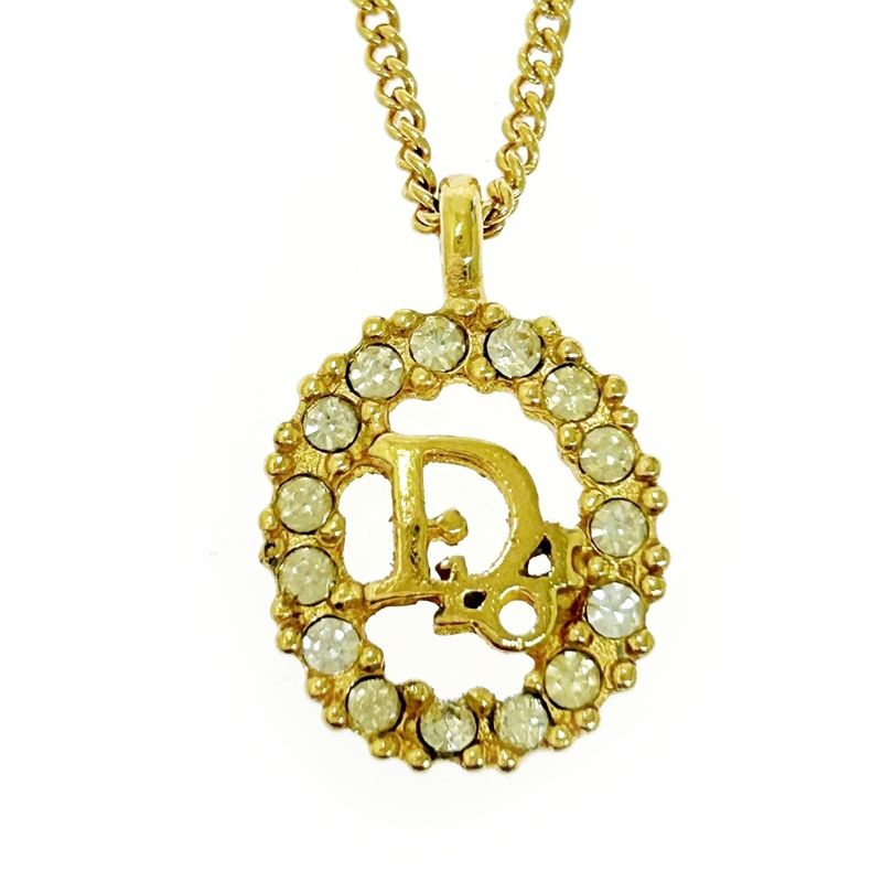Christian Dior GP Rhinestone Dior Logo Oval Necklace Gold 515731 Necklace