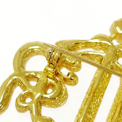 Christian DIOR GP Rhinestone Emblem Brooch Gold 510520 Brooch