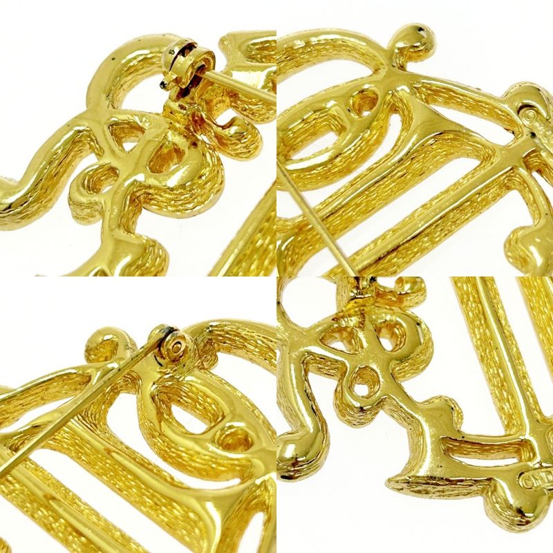 Christian DIOR GP Rhinestone Emblem Brooch Gold 510520 Brooch