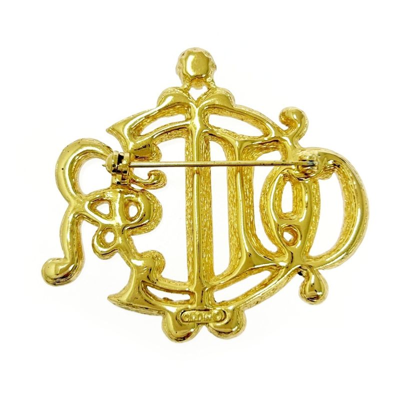 Christian DIOR GP Rhinestone Emblem Brooch Gold 510520 Brooch