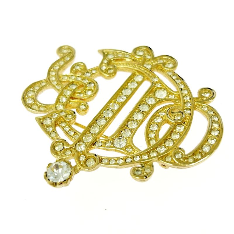 Christian DIOR GP Rhinestone Emblem Brooch Gold 510520 Brooch