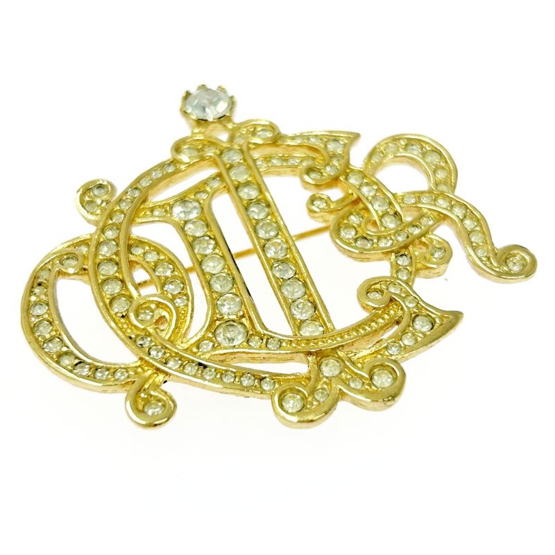 Christian DIOR GP Rhinestone Emblem Brooch Gold 510520 Brooch