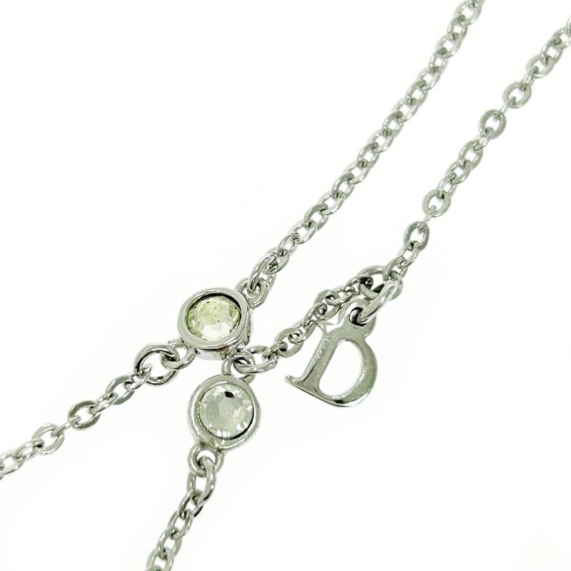 Christian DIOR Metal Rhinestone Dior Logo Heart Necklace Silver 511460 Necklace