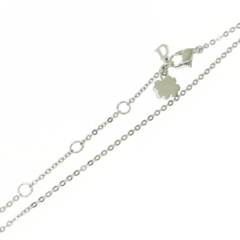 Christian DIOR Metal Rhinestone Dior Logo Heart Necklace Silver 511460 Necklace