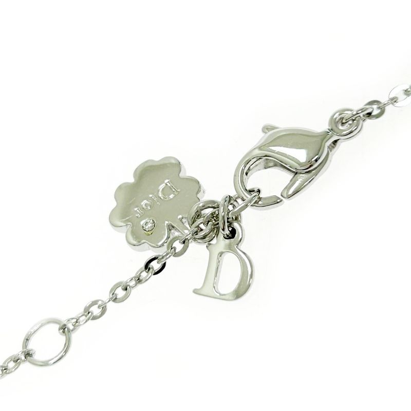 Christian DIOR Metal Rhinestone Dior Logo Heart Necklace Silver 511460 Necklace