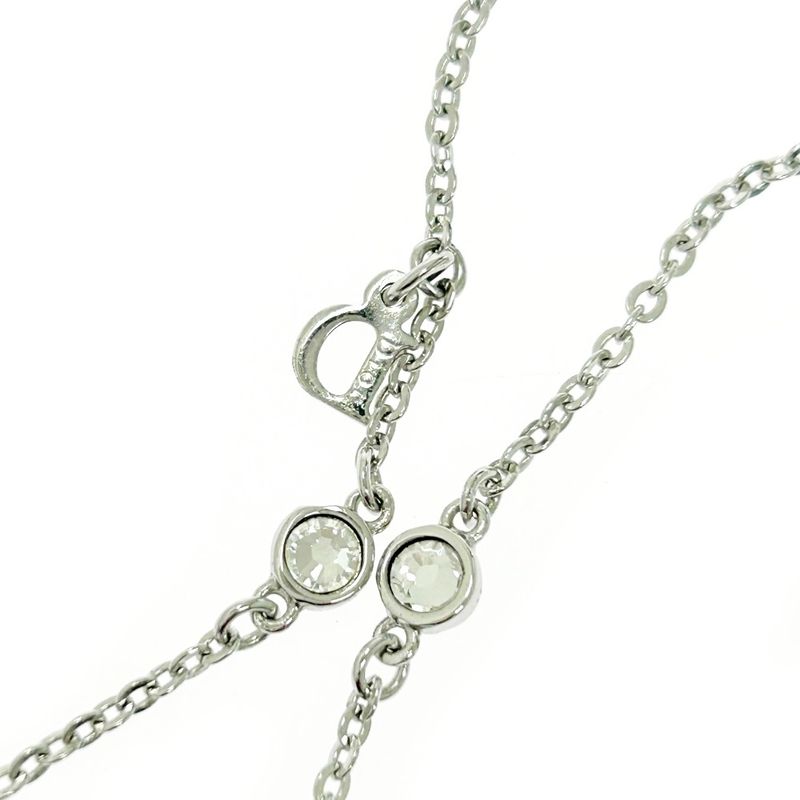 Christian DIOR Metal Rhinestone Dior Logo Heart Necklace Silver 511460 Necklace