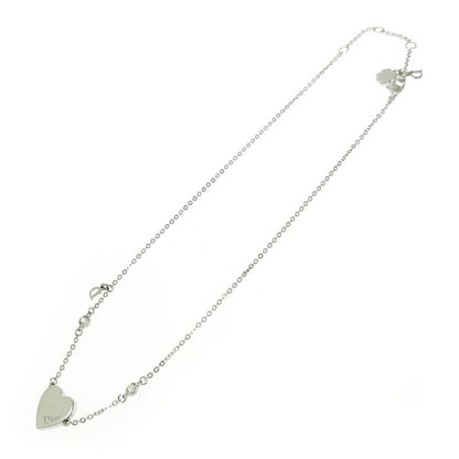 Christian DIOR Metal Rhinestone Dior Logo Heart Necklace Silver 511460 Necklace