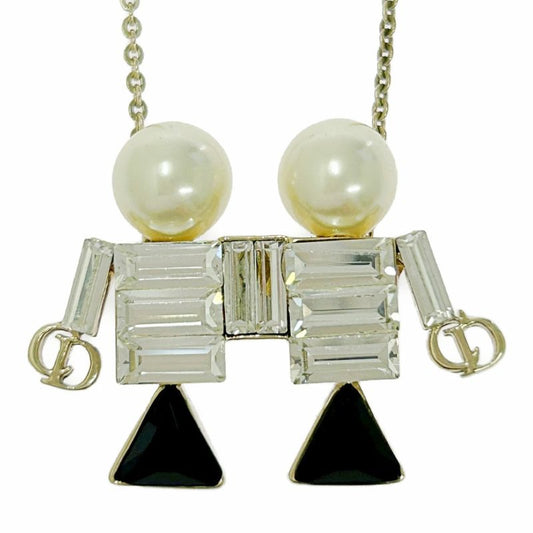 Christian Dior GP Stone Fake Pearl TELL ME DIOR Gemini Necklace Gold 517079