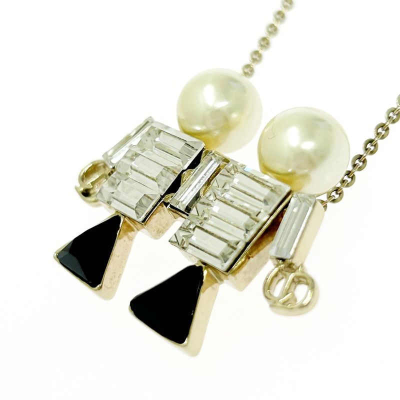 Christian Dior GP Stone Fake Pearl TELL ME DIOR Gemini Necklace Gold 517079