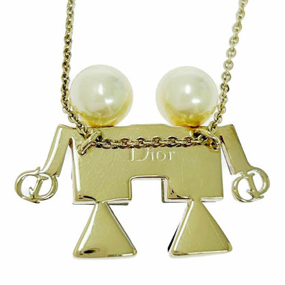 Christian Dior GP Stone Fake Pearl TELL ME DIOR Gemini Necklace Gold 517079
